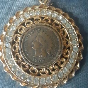 Vintage 1907 Indian head penny pendant